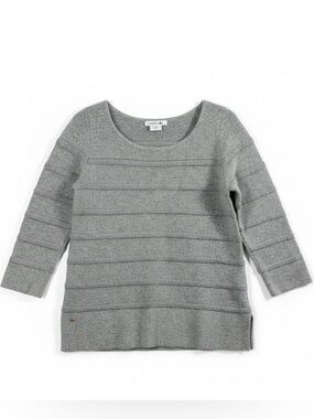 Lacoste Wool Cashmere Sweater Rib Knit Pullover Gray Lightweight Size S